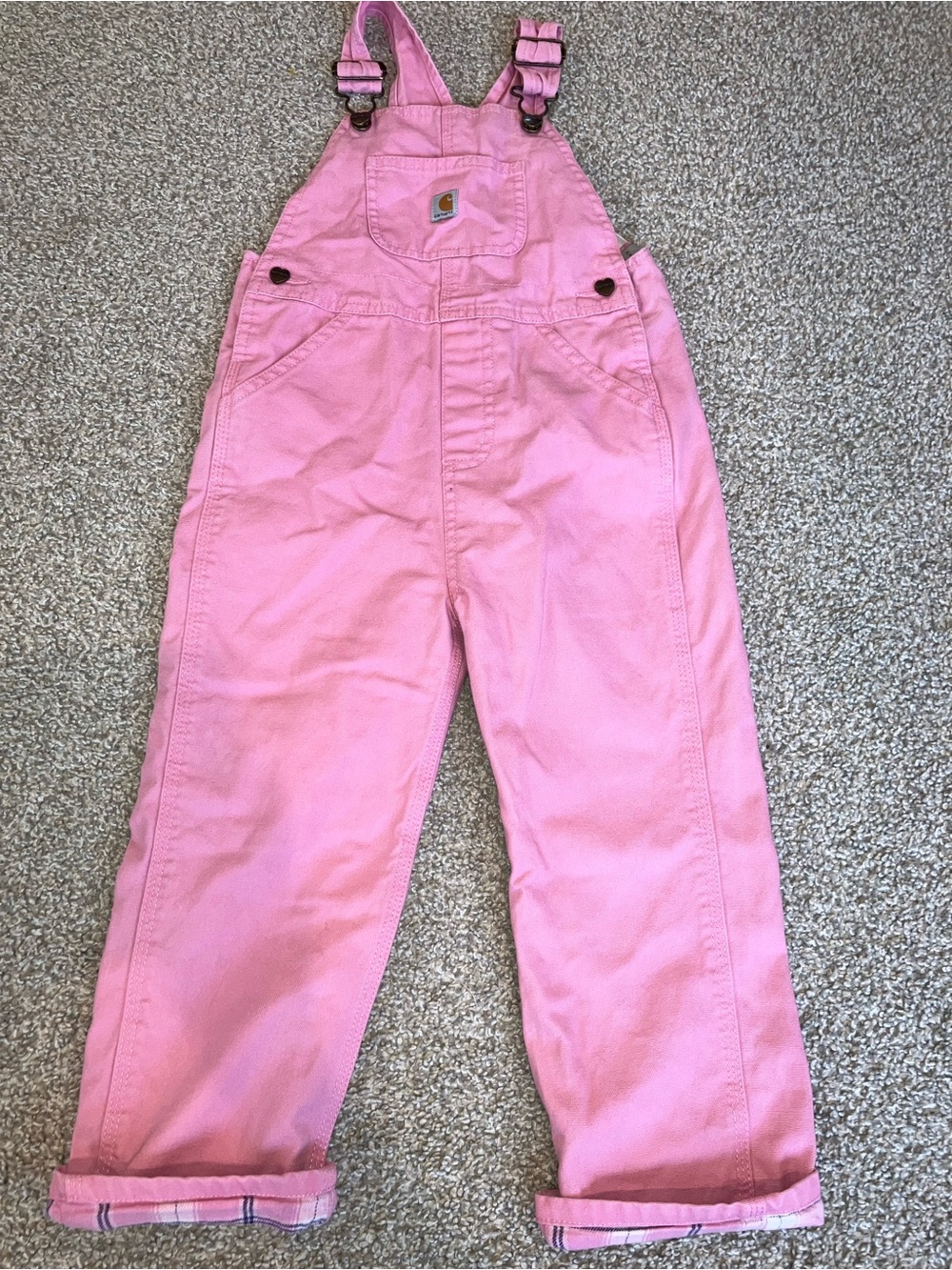 Carhartt Pink Girls' Overalls - Classic Bib Jumpsuit - Flannel Lined